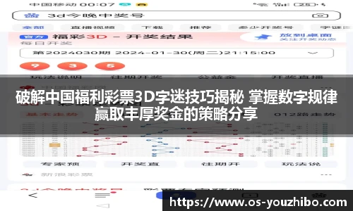 破解中国福利彩票3D字迷技巧揭秘 掌握数字规律赢取丰厚奖金的策略分享